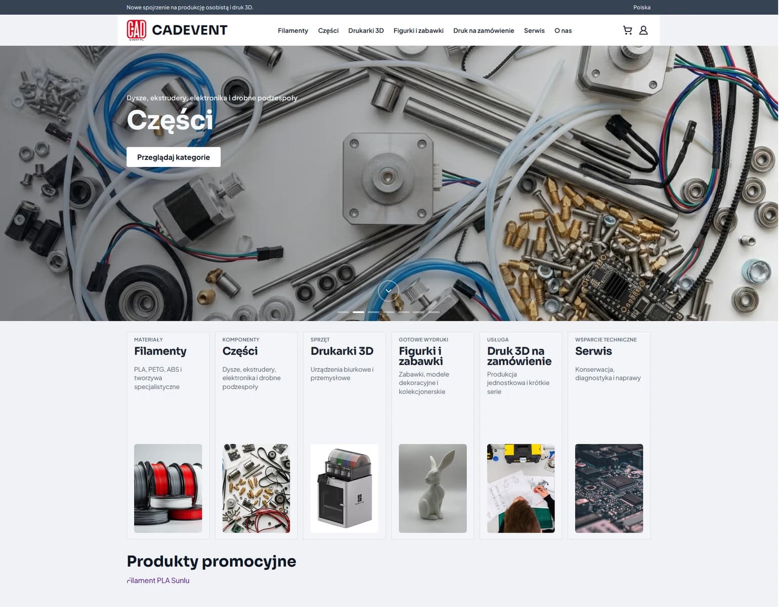 Cadevent online store homepage for 3D printing products
