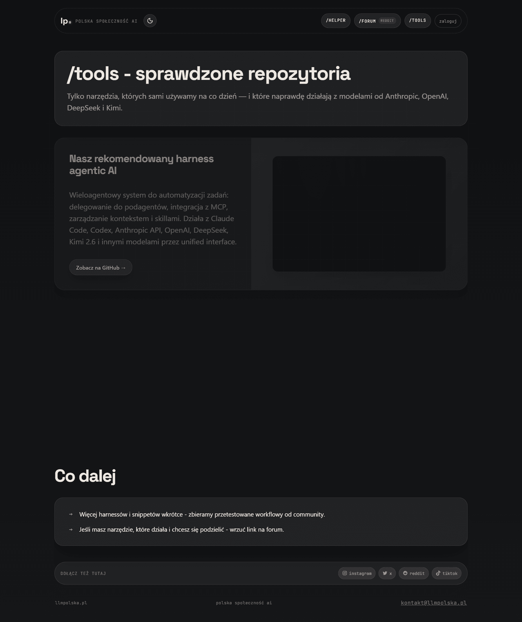 Katalog narzędzi LLM Polska z polecanymi harnessami AI i repozytoriami