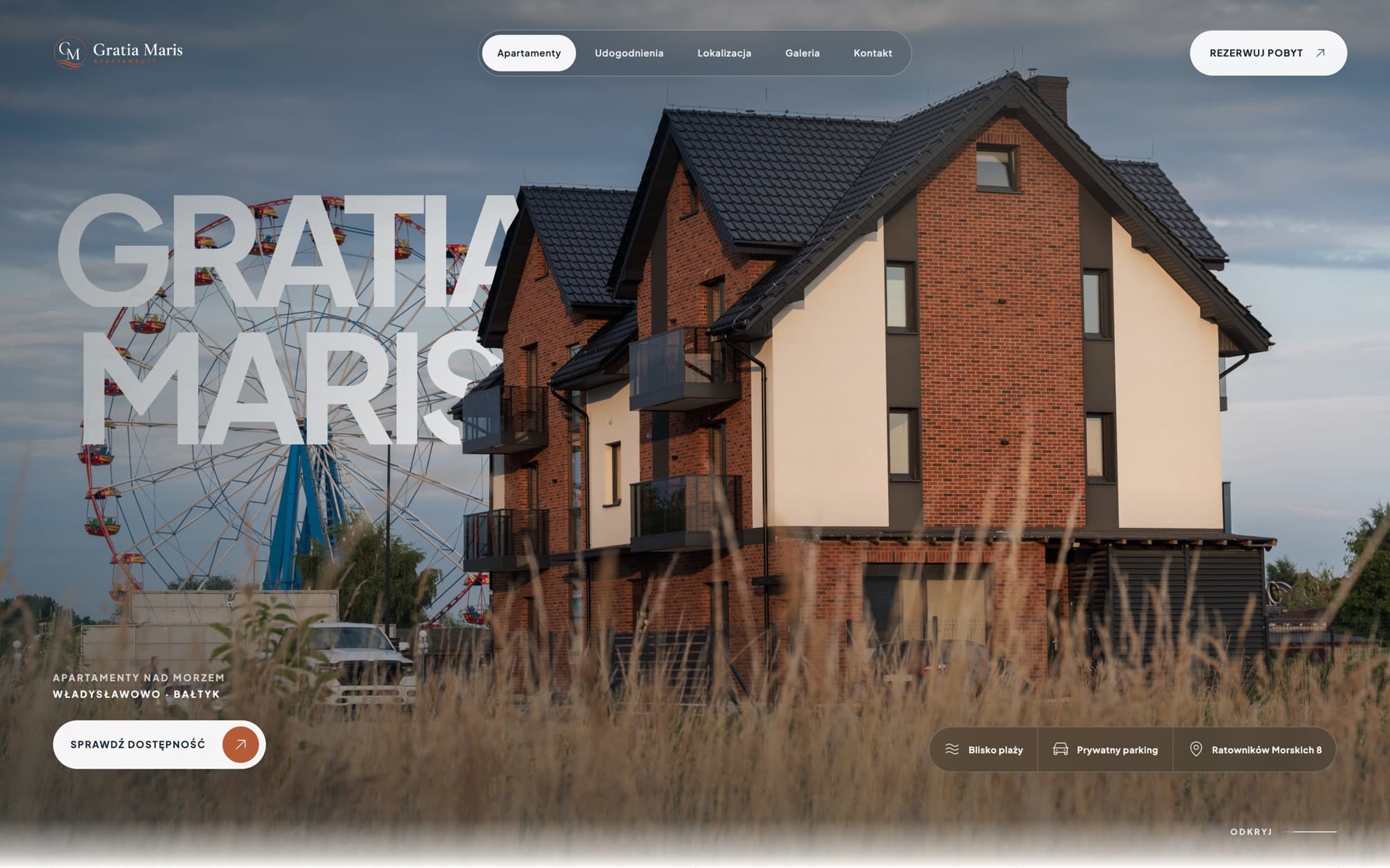 Gratia Maris website homepage showing seaside apartments