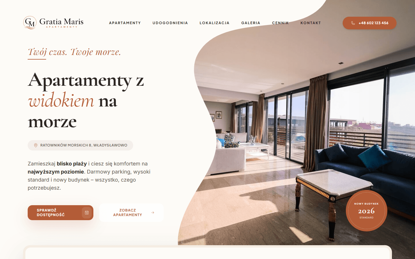 Gratia Maris website homepage showing seaside apartments